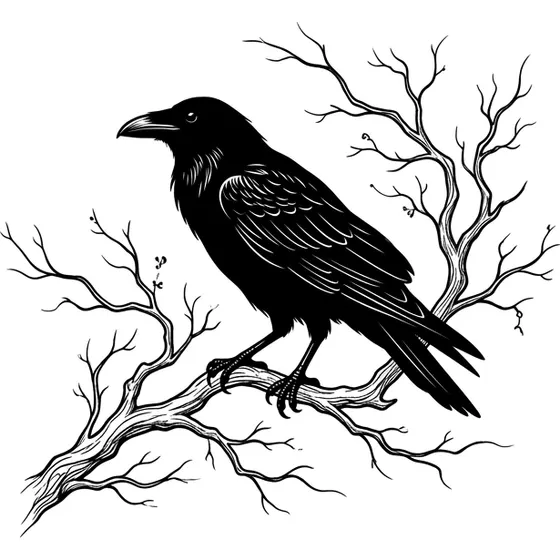Bird Tattoos example — A raven perched on a bare branch in heavy silhouette