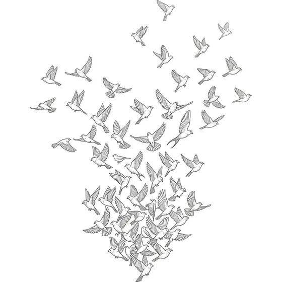 Bird Tattoos example — A flock of small birds rising and dispersing upward