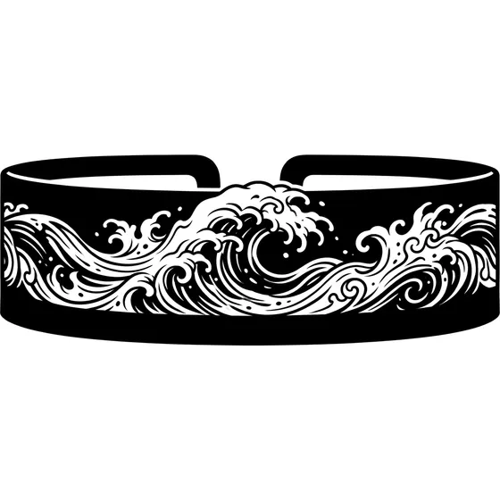Blackwork tattoo example — A blackout armband with a negative-space wave pattern running through it