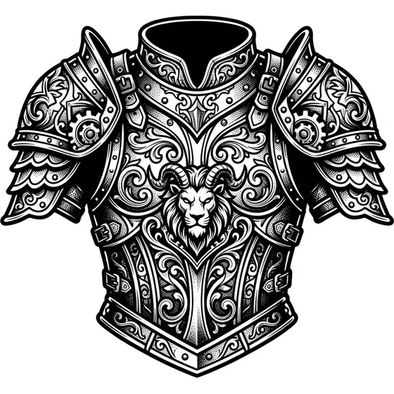 Chest Tattoos example — An armoured breastplate design in solid black with negative space