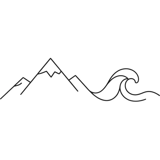 Couple Tattoo Ideas example — A minimalist mountain for one person and a minimalist single wave for the other