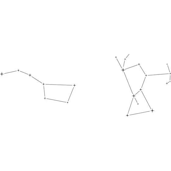 Couple Tattoo Ideas example — Two fine-line constellations drawn at the same size, no tiny labels