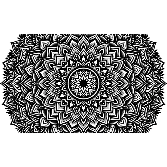 Blackwork tattoo example — A dense mandala with heavy blackwork and negative-space detail