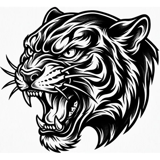 Cover-Up Tattoos example — A panther head with deep black shading and bold outlines