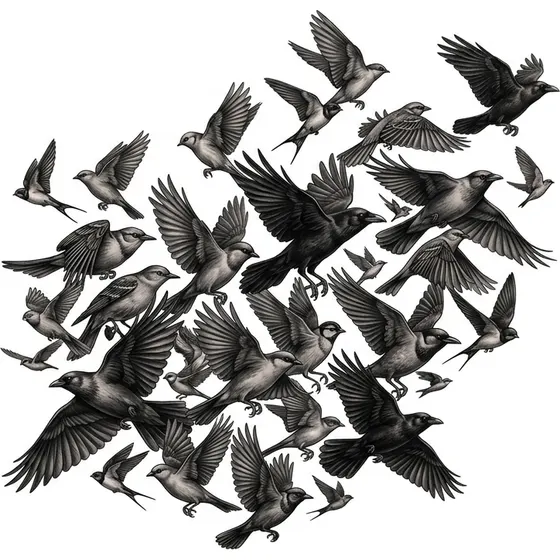 Family Tattoos example — A flock of birds rising together, varied in size