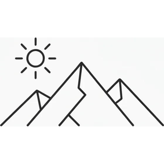 A minimalist mountain line and a small sun, inner forearm, no shading