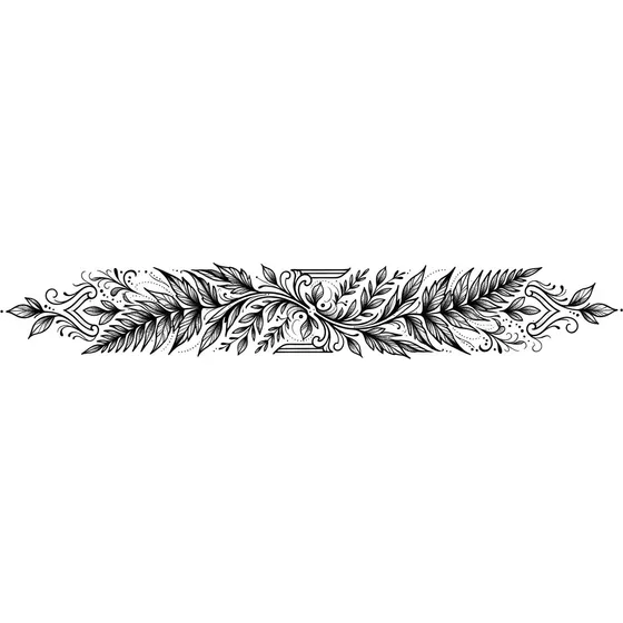 Blackwork tattoo example — A narrow blackwork band of leaves wrapping only partway around the forearm