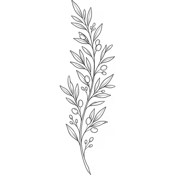 A fine-line olive branch running vertically along the inner forearm