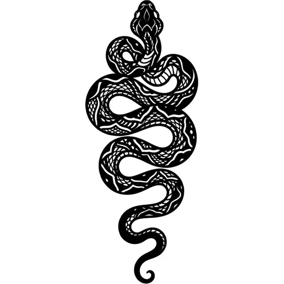 A blackwork snake in solid silhouette down the outer forearm