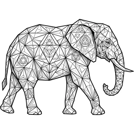 Geometric tattoo example — An elephant formed from tessellated triangles and line detail