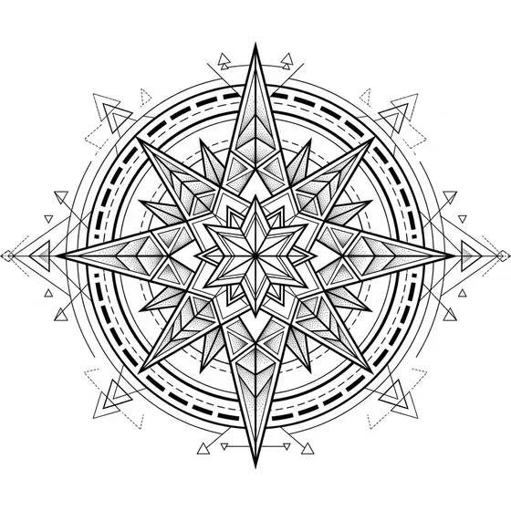 Geometric tattoo example — A compass rose built from precise geometric segments