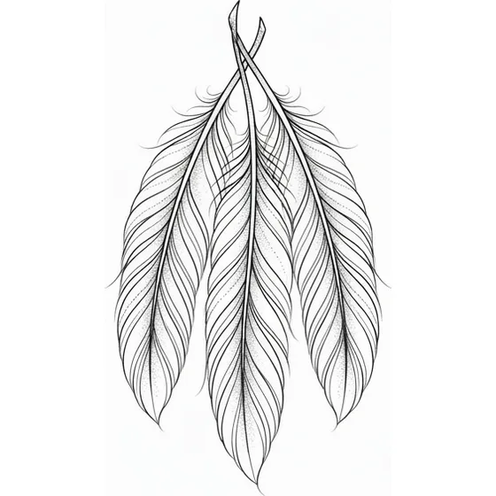 Fine Line tattoo example — Three fine-line feathers at the same length, no names attached