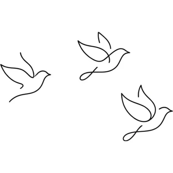 Matching Tattoos example — Three minimalist birds in the same stroke, each a separate finished tattoo
