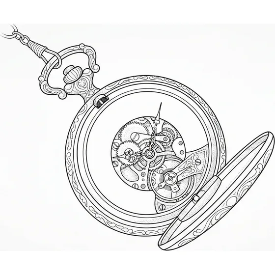 Memorial Tattoos example — A fine-line outline of a pocket watch, case open, no numerals