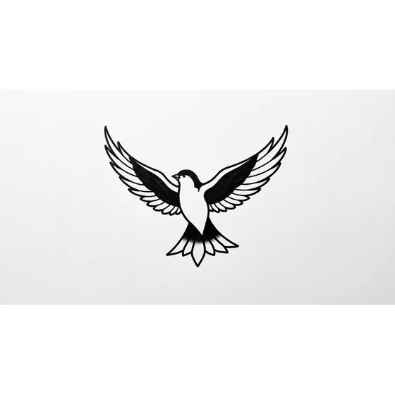 Memorial Tattoos example — A blackwork bird in flight, simple silhouette, space beneath for a date