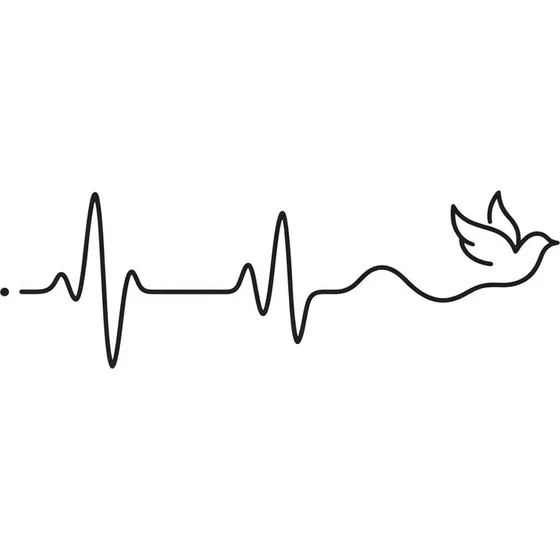 Minimalist tattoo example — A minimalist heartbeat line that ends in a small bird, single line weight