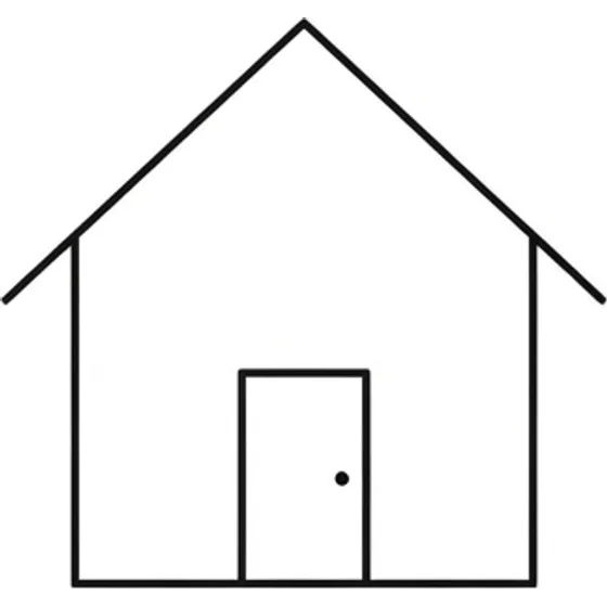 Minimalist Tattoos example — An outline of a house reduced to a square, a roof, and a door