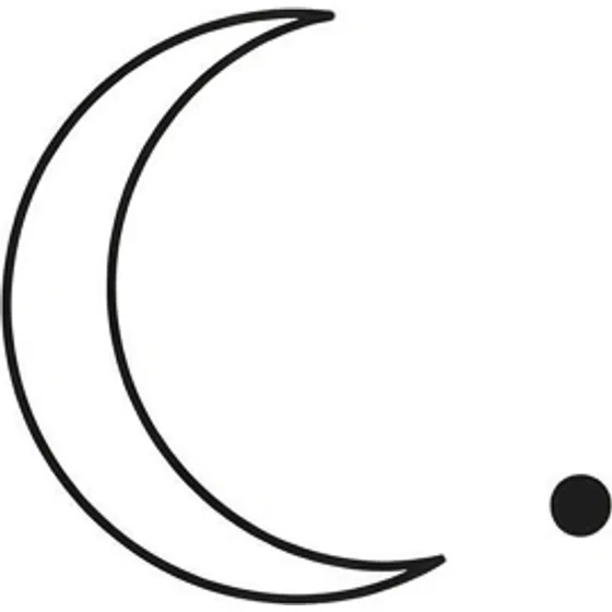 Minimalist Tattoos example — A crescent and a single dot, wide spacing, wrist scale