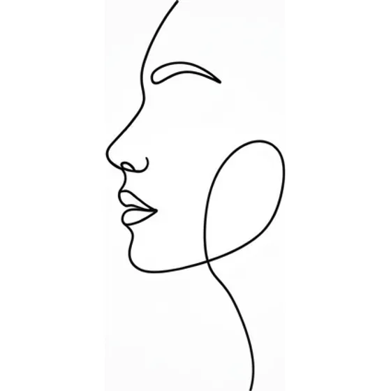 Minimalist Tattoos example — One unbroken line drawing of a face in profile, no shading, minimalist