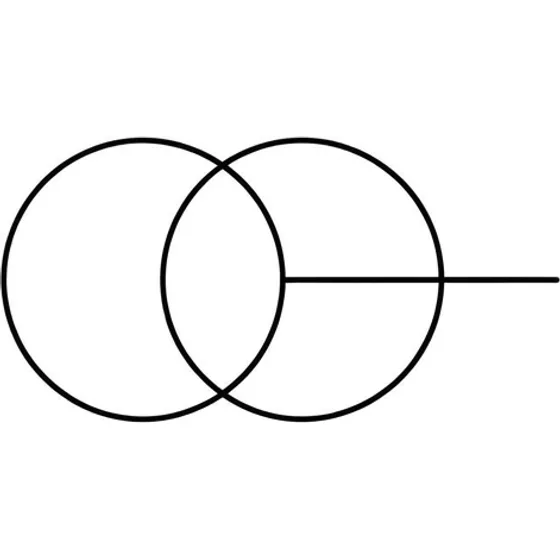 Minimalist tattoo example — Two overlapping circles and a short horizontal line, geometric and minimal