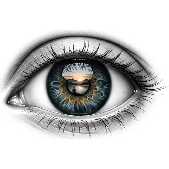 Example Realism tattoo design — An eye in close detail with a reflection held in the iris