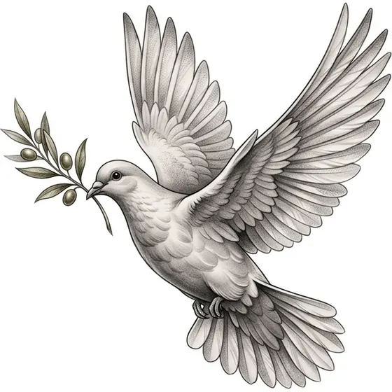 Religious Tattoos example — A dove in flight carrying an olive branch