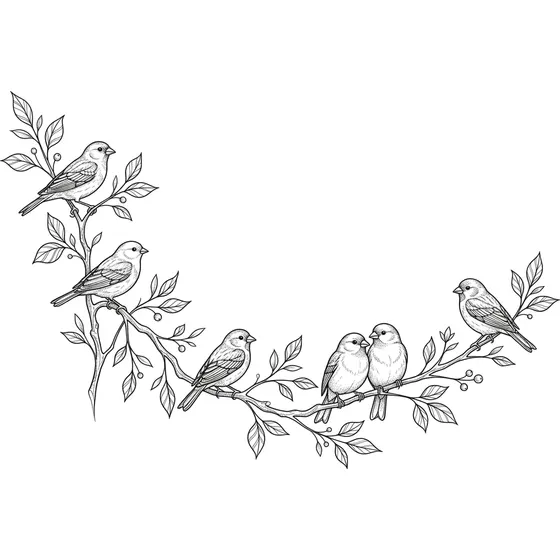 Rib Tattoos example — A slim branch with small perched birds, sized for the ribcage