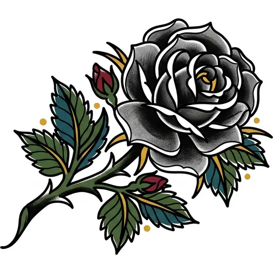 Rose Tattoos example — A single black and grey rose with detailed petal shading
