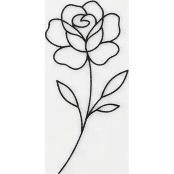 A small five-petal rose outline with a short stem and no shading, minimalist