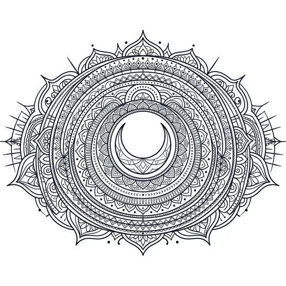Shoulder Tattoos example — Concentric geometric arcs radiating from a central crescent moon