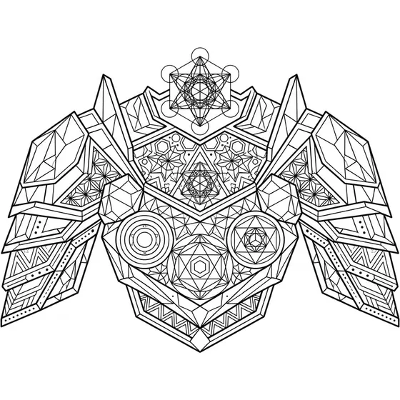 Shoulder Tattoos example — An armoured shoulder plate in clean geometric line work
