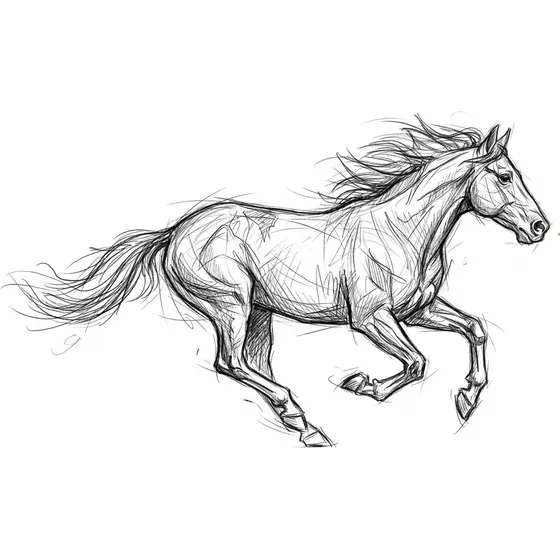 Sketch tattoo example — A galloping horse in loose unfinished pencil strokes