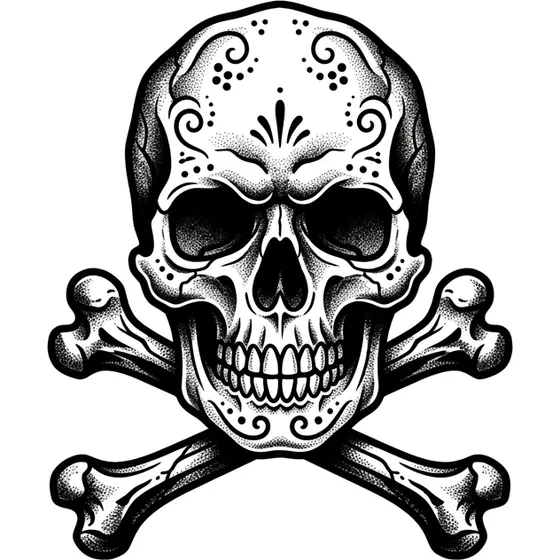 Skull Tattoos example — A skull and crossbones in bold traditional style