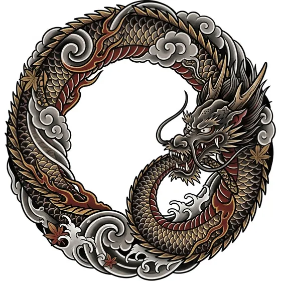 Snake Tattoos example — An ouroboros forming a closed circle