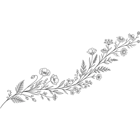 Fine Line tattoo example — A delicate stem of wildflowers curving around the forearm