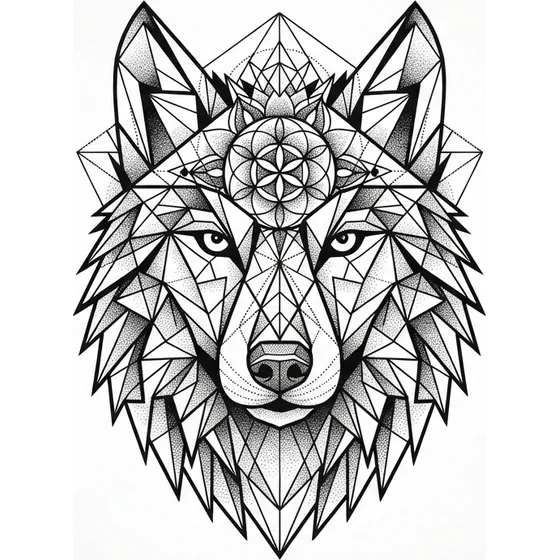 Geometric tattoo example — A geometric wolf head built from triangles and clean lines