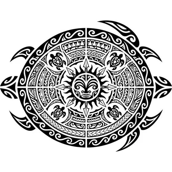 Tribal tattoo example — A stylised turtle shell built from tribal motifs