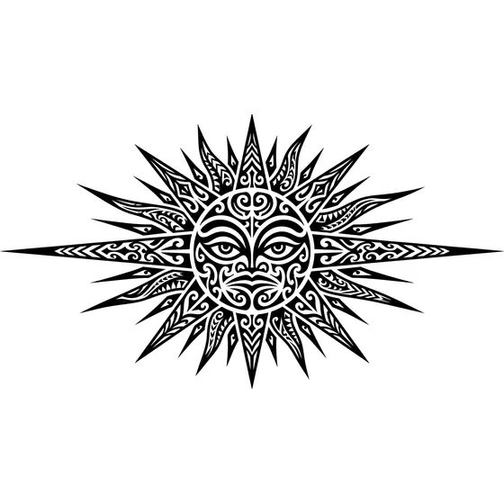 Tribal tattoo example — A sun with radiating pointed rays in solid black