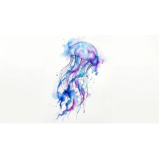Watercolor tattoo example — A jellyfish drifting in soft blue and violet bleeds